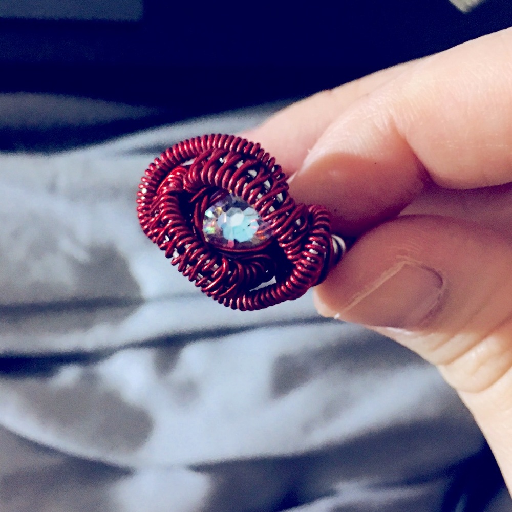 Chunky Red Crystal Ring Sz 11